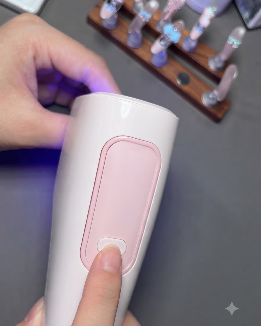 Un pinceau à ongle appliquant une couche de top coat brillant précisément sur un charm 3D dun ongle.