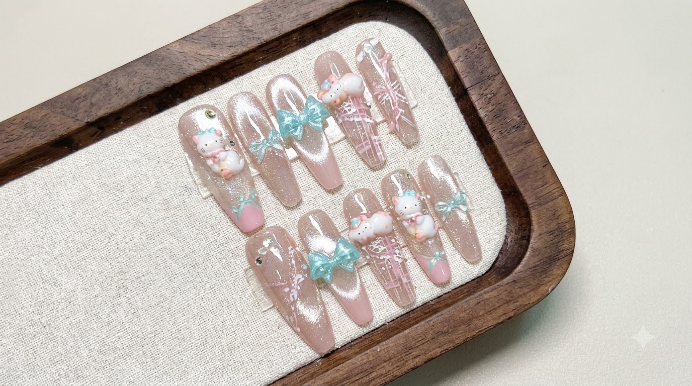 Art Ongulaire Chat Pêche Sel Marin — Tutoriel de Faux Ongles Pas à Pas