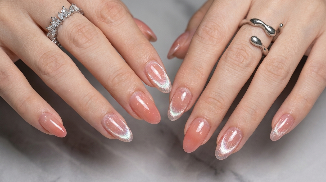 Ongles en Gel Dégradé Pêche et Cat-Eye Magnétique — Tutoriel Étape par Étape
