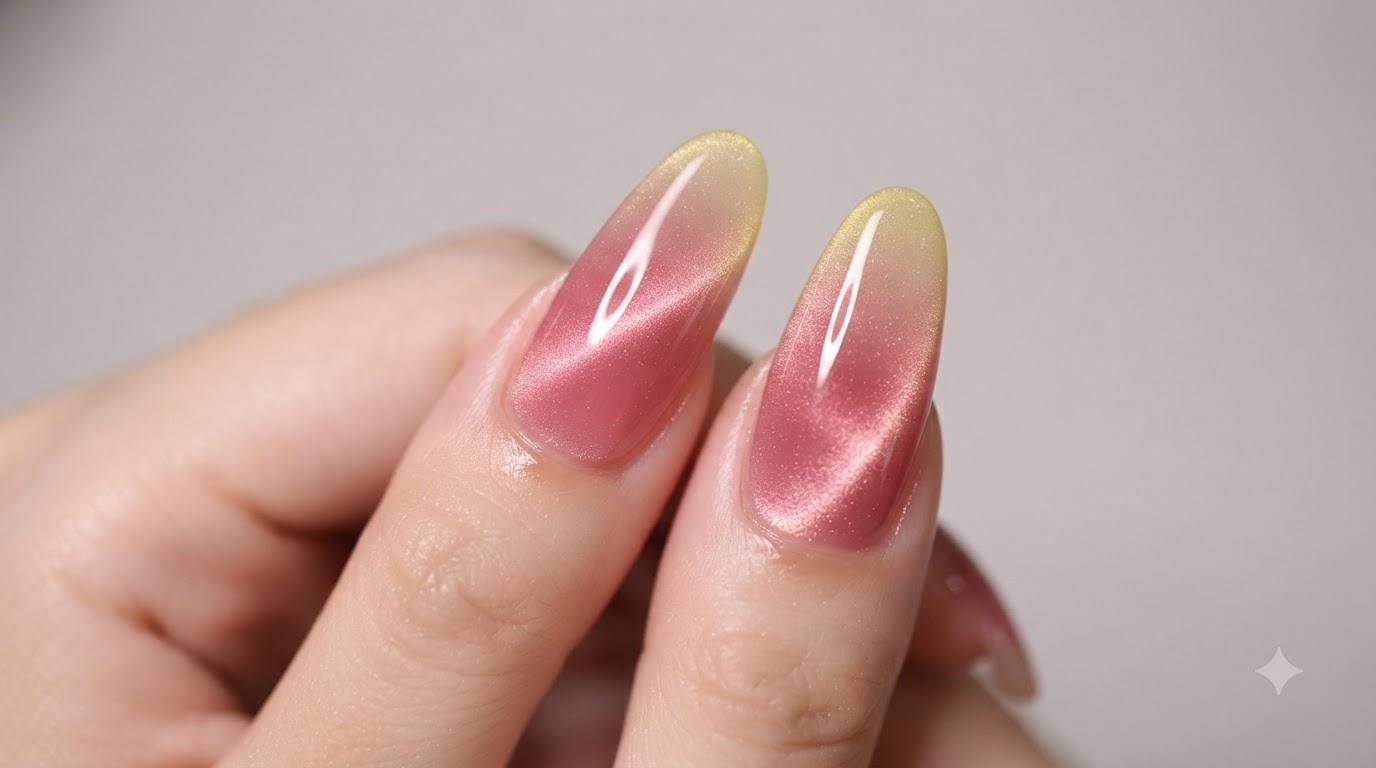 Ongles Ombré Cat Eye Mango Pomelo Sago — Tutoriel Nail Art Lumineux et Juteux