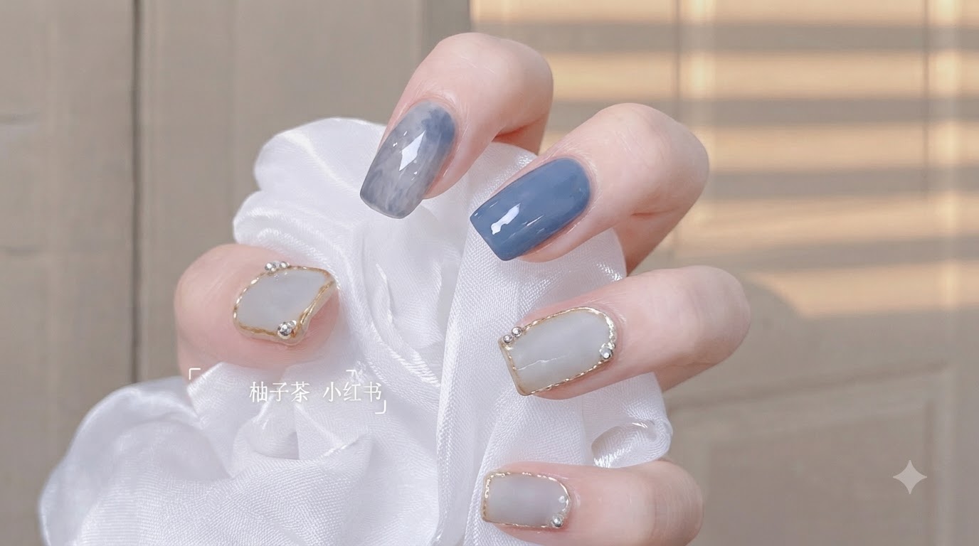 Ongles Effet Vague Océane Bleu-Violet Romantique — Tutoriel Étape par Étape