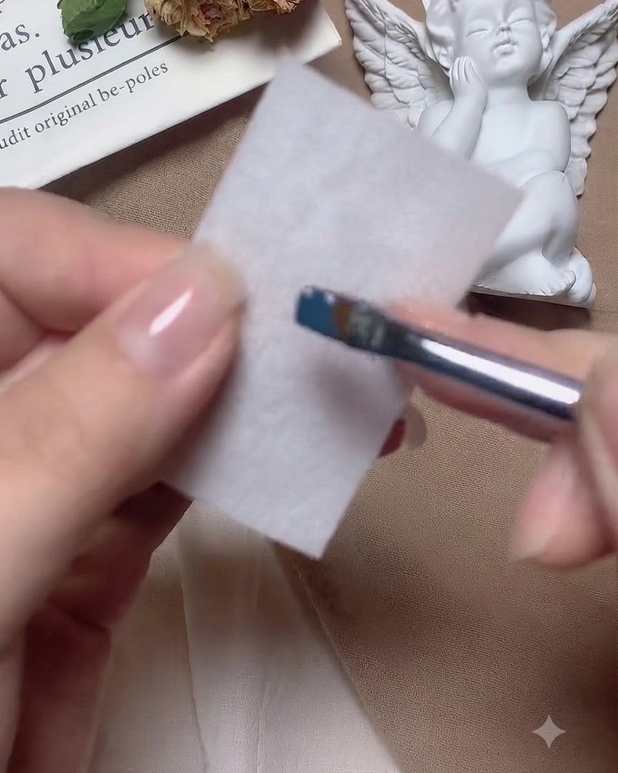 Un pinceau nettoyé sur un coton blanc.