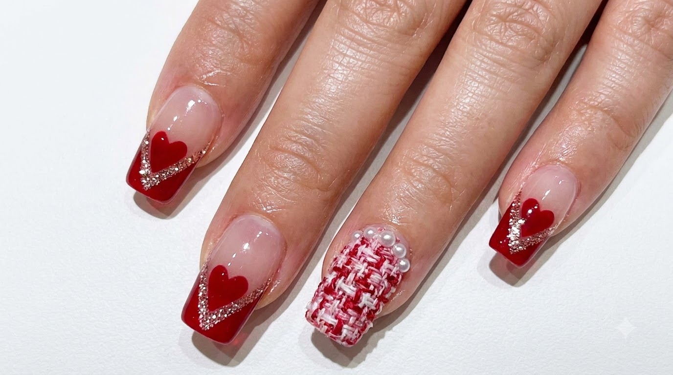 Ongles French V-Tip et Cœurs avec Platine — Tutoriel Étape par Étape