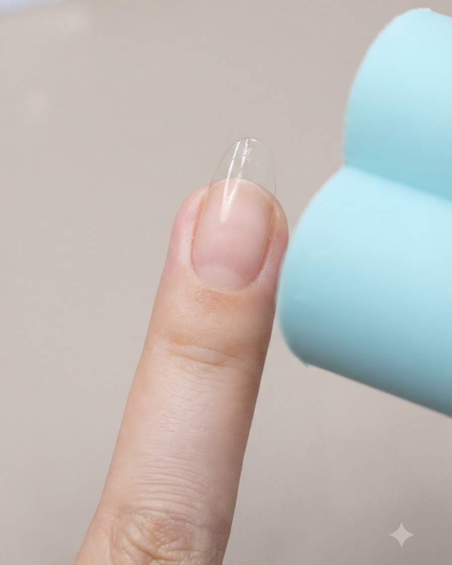 Une paire de pinces à épiler fines tient le bord dun autocollant guide French que lon détache dun ongle.
