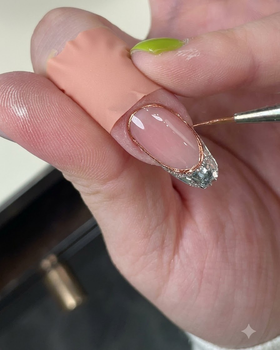 Une lampe de catalysation blanche portable positionnée au-dessus dun ongle pour durcir le design en gel.