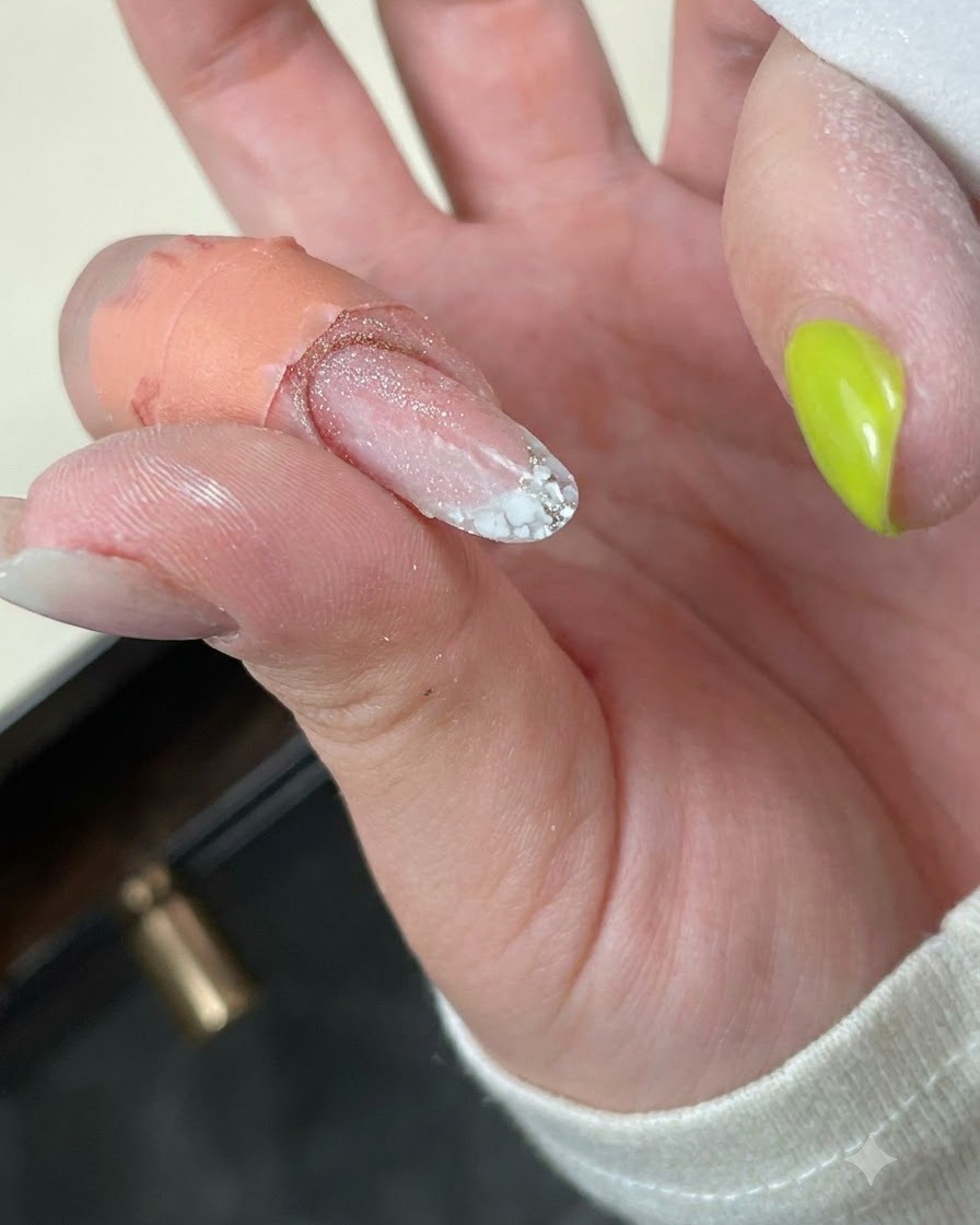 Un bloc polisseur lissant la surface dun ongle fini.