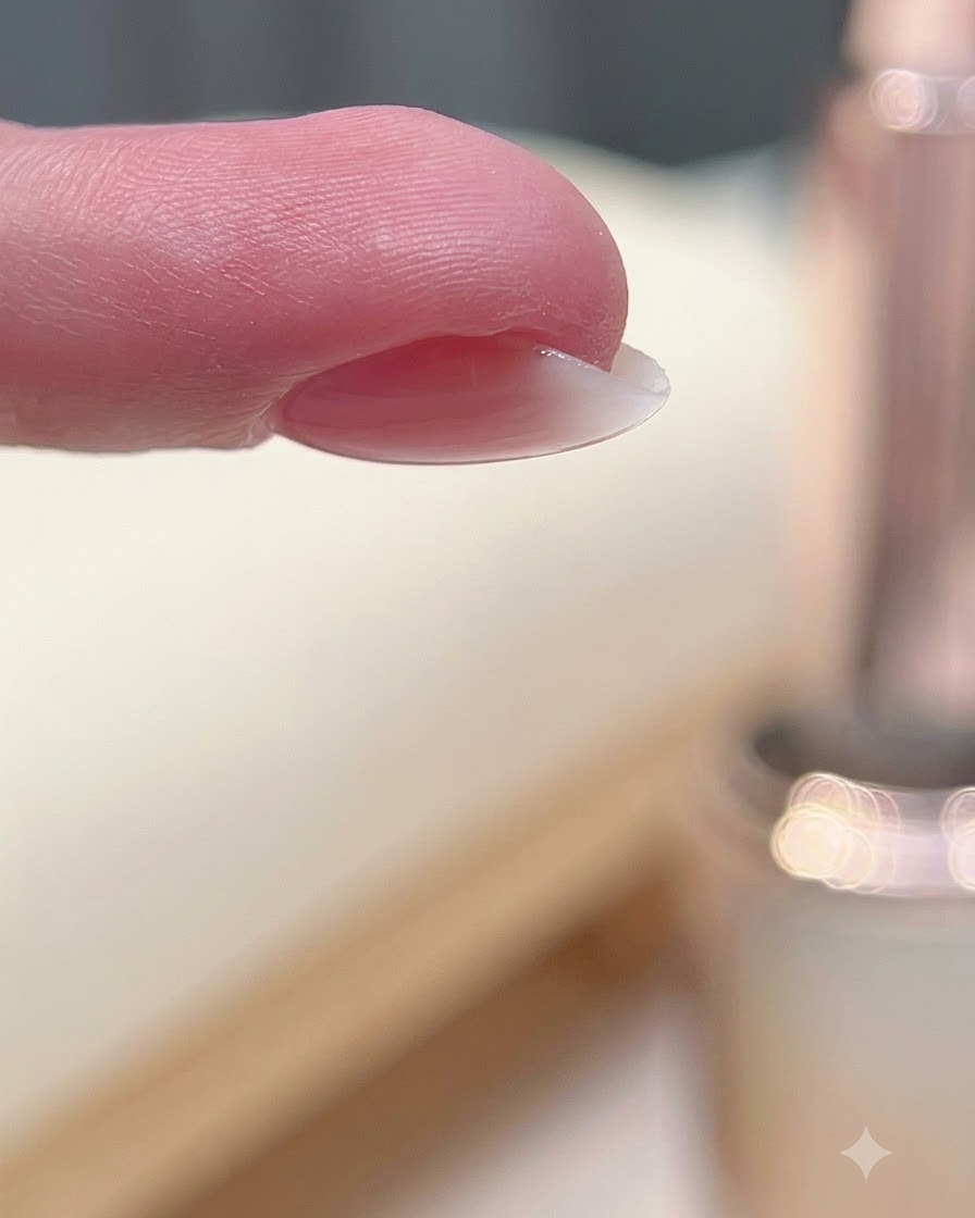 Un doigt retourné à lenvers pour permettre au gel de sauto-égalisé et de former un apex central.