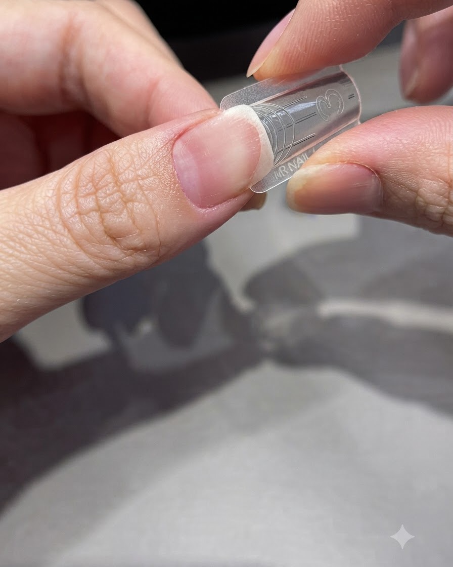 Un index maintenant un moule dextension dongle transparent contre un lit dongle naturel sous un éclairage doux.