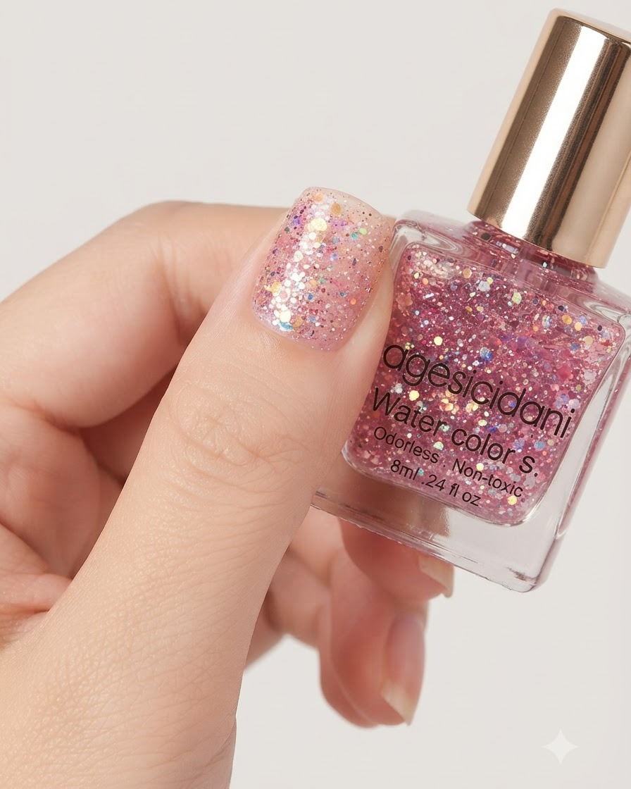Une main tenant un sèche-cheveux dirigeant de lair frais à distance vers un ongle fraîchement vernis.