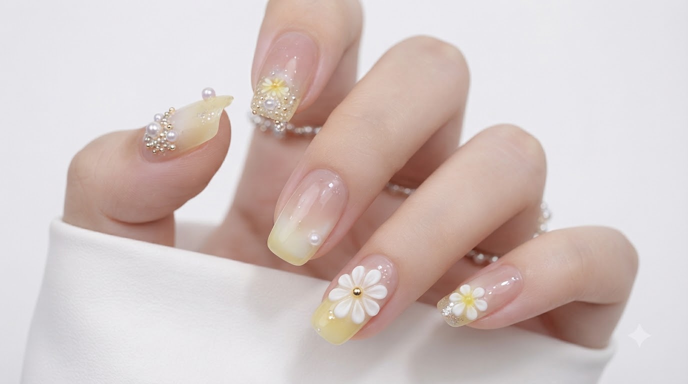 Manucure Jaune et Blanche Vitalité Estivale - Tutoriel Étape par Étape