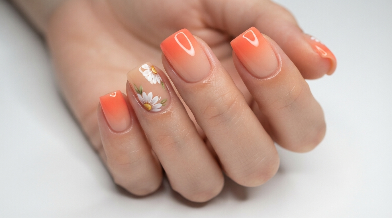 Ongles Marguerites en Dégradé Bicolore — Tutoriel Pas à Pas