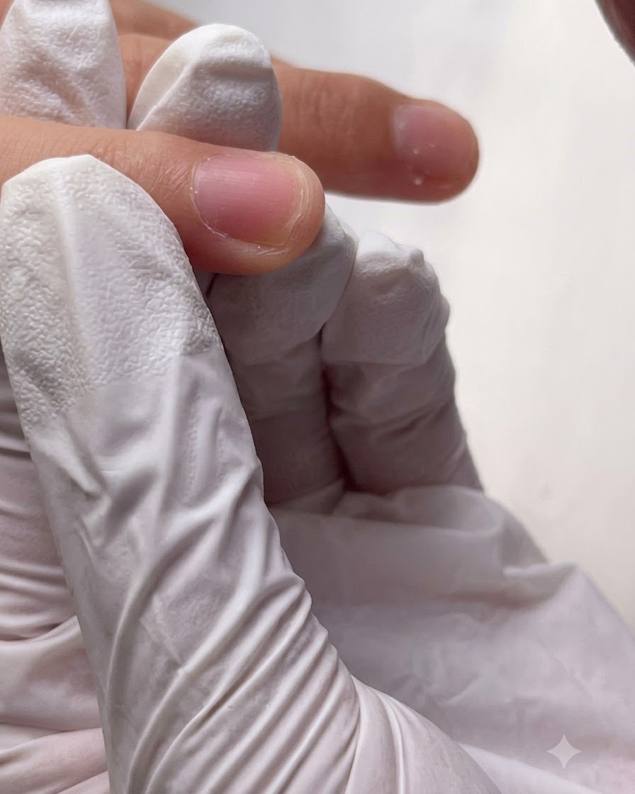 Vue rapprochée dun doigt dont la zone des cuticules a été préparée et nettoyée des peaux mortes et des débris.