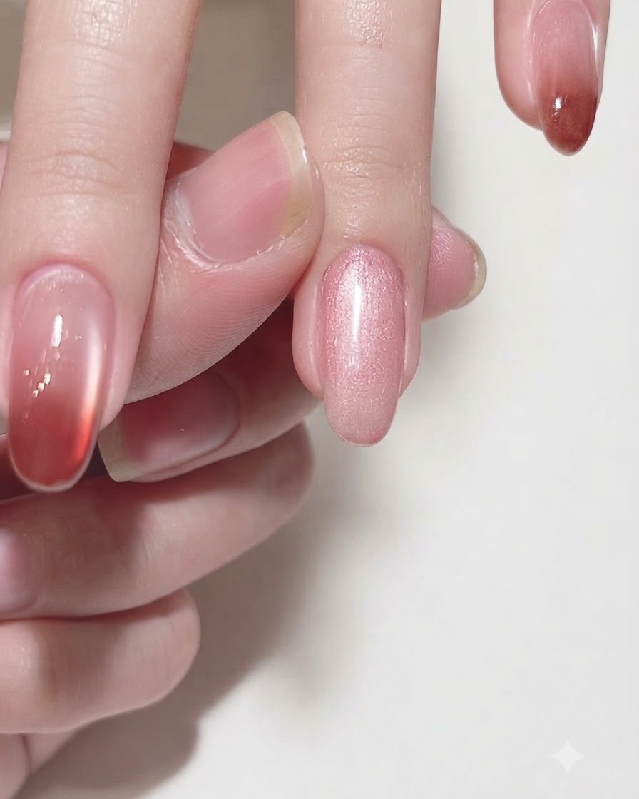 Gros plan sur un ongle montrant leffet de chatoiement œil de chat activé après laimantation.
