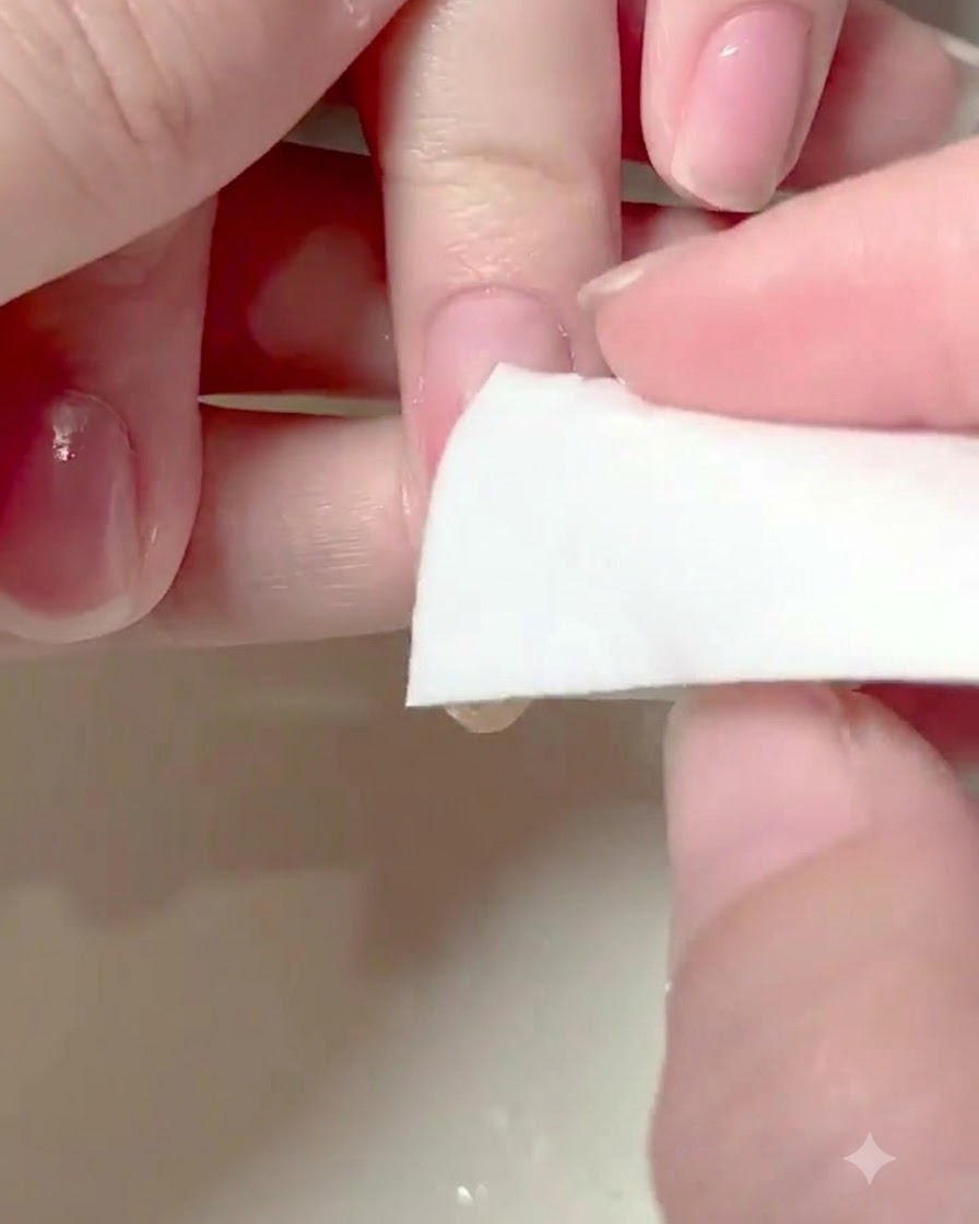 Une éponge propre tapotant sur les lignes jaunes peintes à la pointe de longle pour créer un effet ombré.
