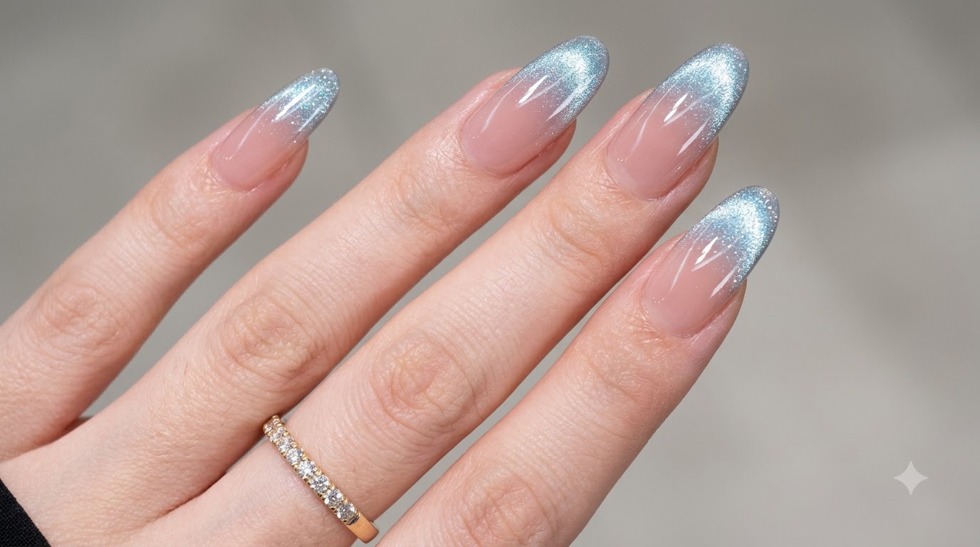 Ongles Effet Œil de Chat Dégradé Bleu Glacial — Tutoriel Pas à Pas