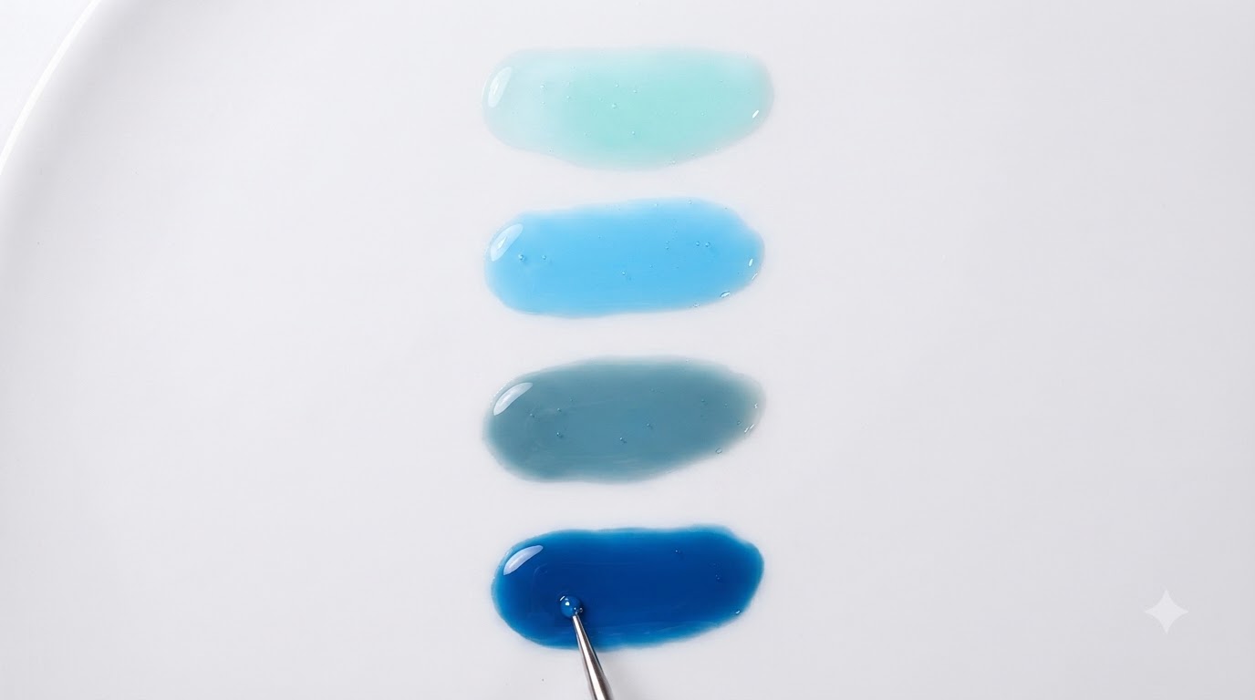 Tutoriel de mélange de couleurs bleu givré translucide — Nuances de gel jelly personnalisées