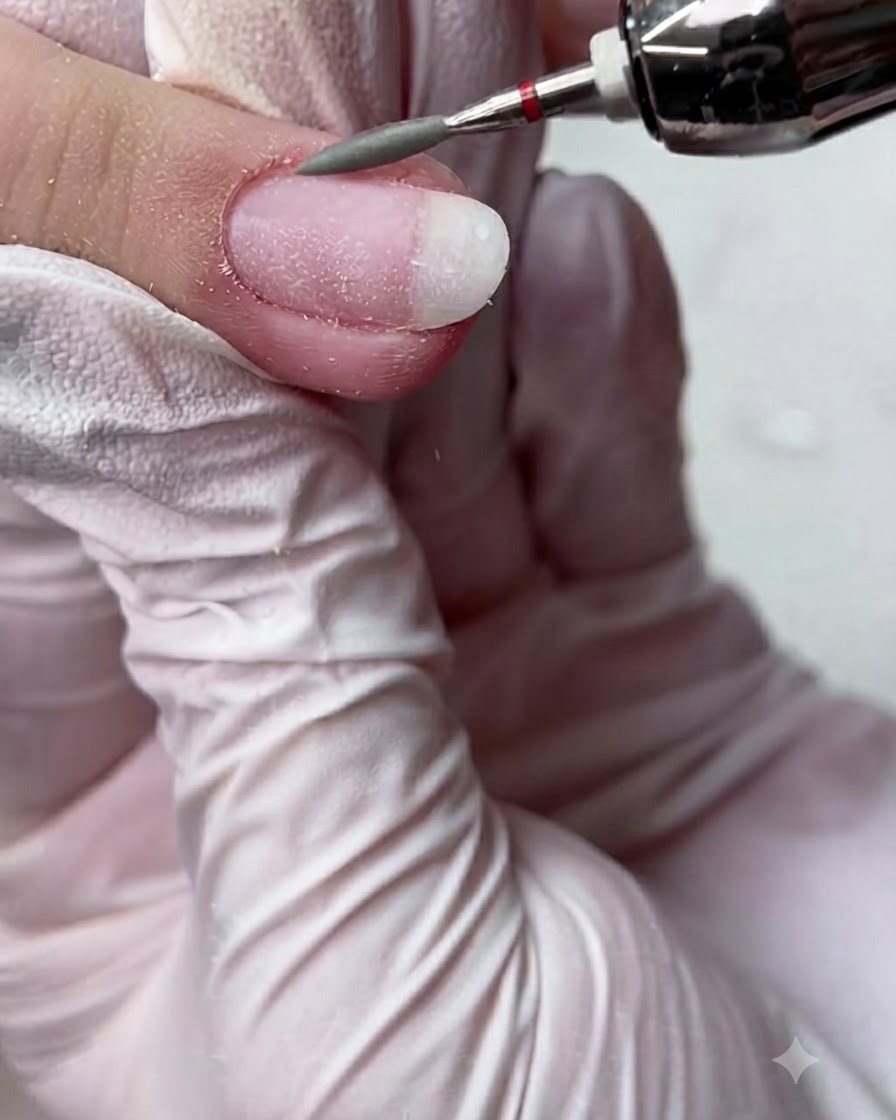 Un embout conique long nettoyant le long des plis latéraux et des rainures dun doigt préparé.