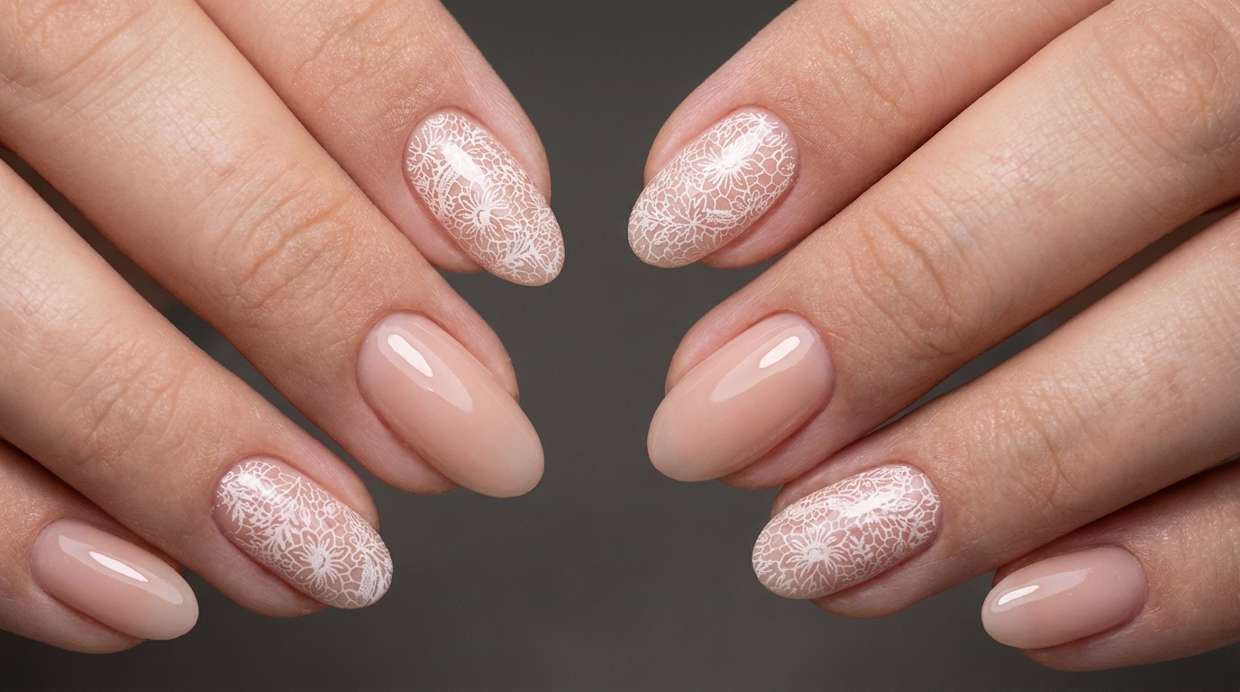 Ongles en Gel Stamping Dentelle Nude et Blanche — Tutoriel Élégant Étape par Étape