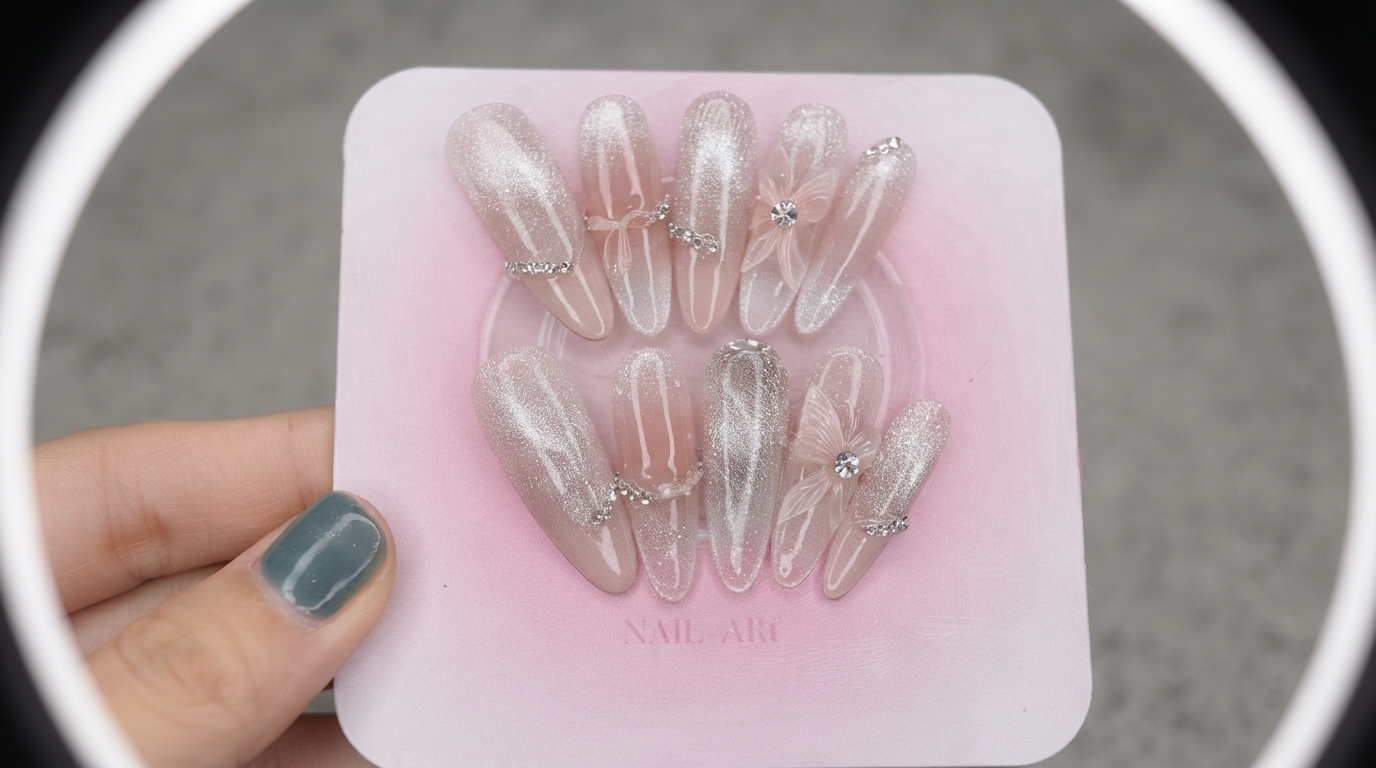 Ongles Press-On Magnétiques Effet Œil de Chat Dégradé Rose Nudité — Tutoriel Étape par Étape