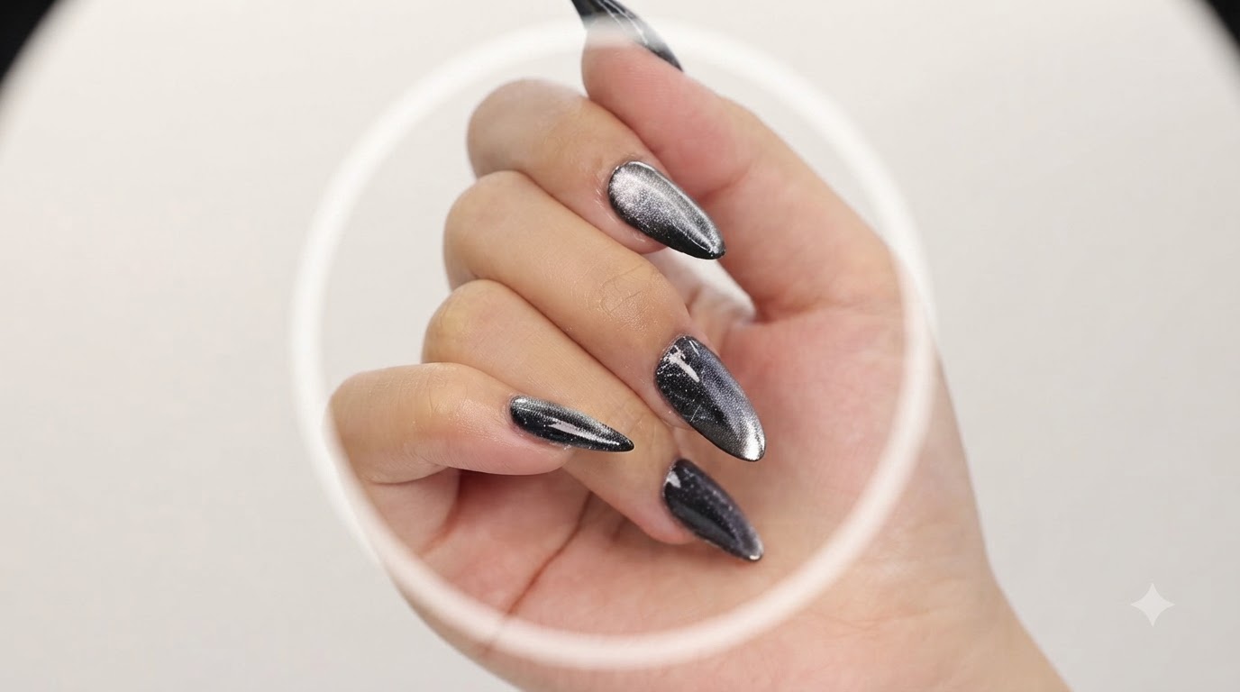Ongles Gel Magnétiques Cat Eye Argenté — Tutoriel Pas à Pas Scintillant