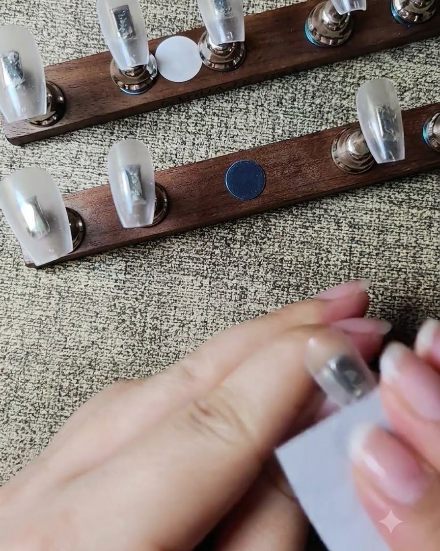 Une petite éponge appliquant du gel blanc laiteux au centre dune capsule dongle transparente.