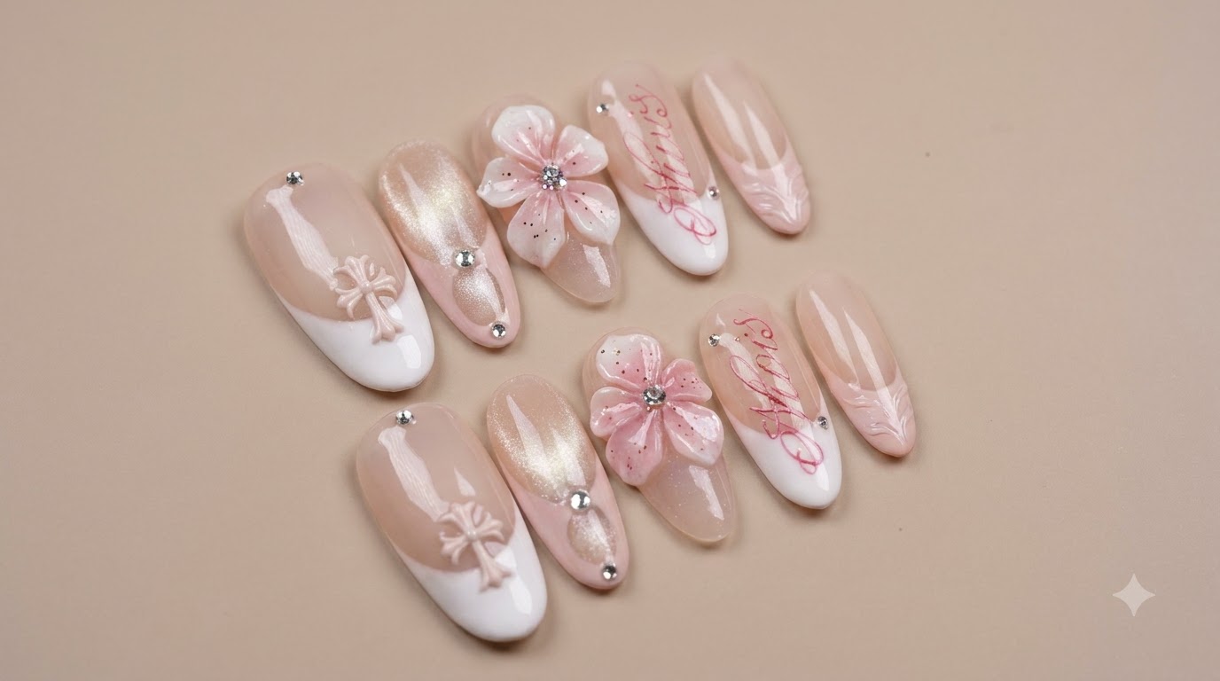 Manucure Effet Œil-de-Chat et Art Floral en 3D — Tutoriel Étape par Étape