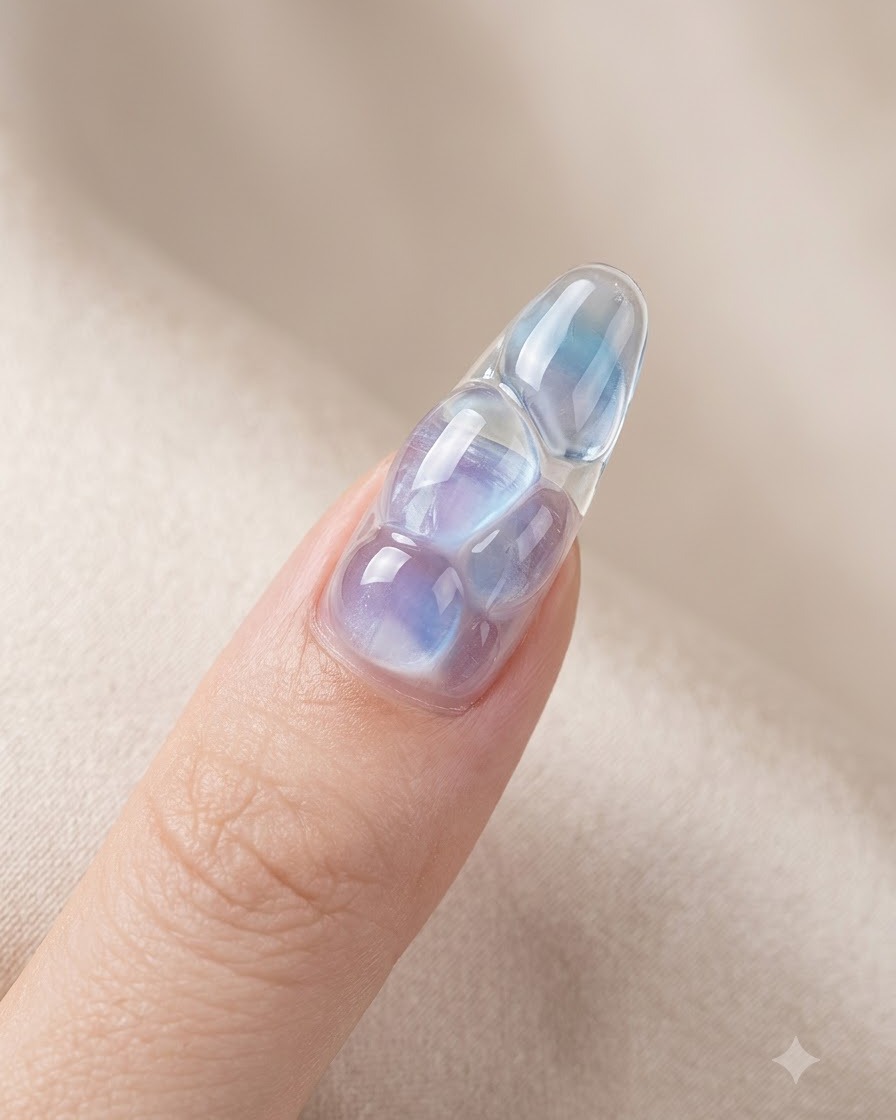 Un pinceau appliquant une couche de finition top coat sur un design dongle texturé effet vagues deau.