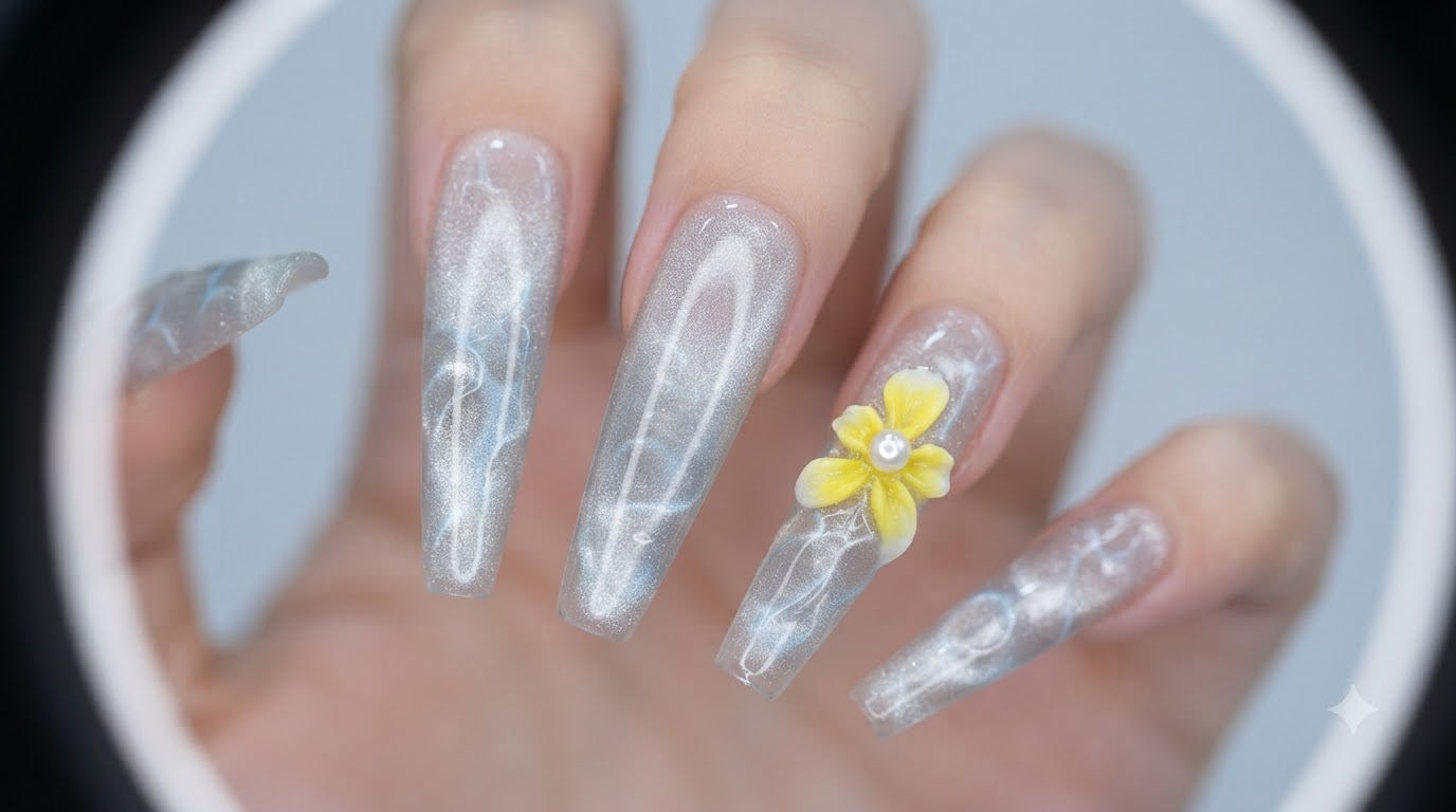 Ongles Gel Water Ripple avec Base Cat Eye — Tutoriel Étape par Étape
