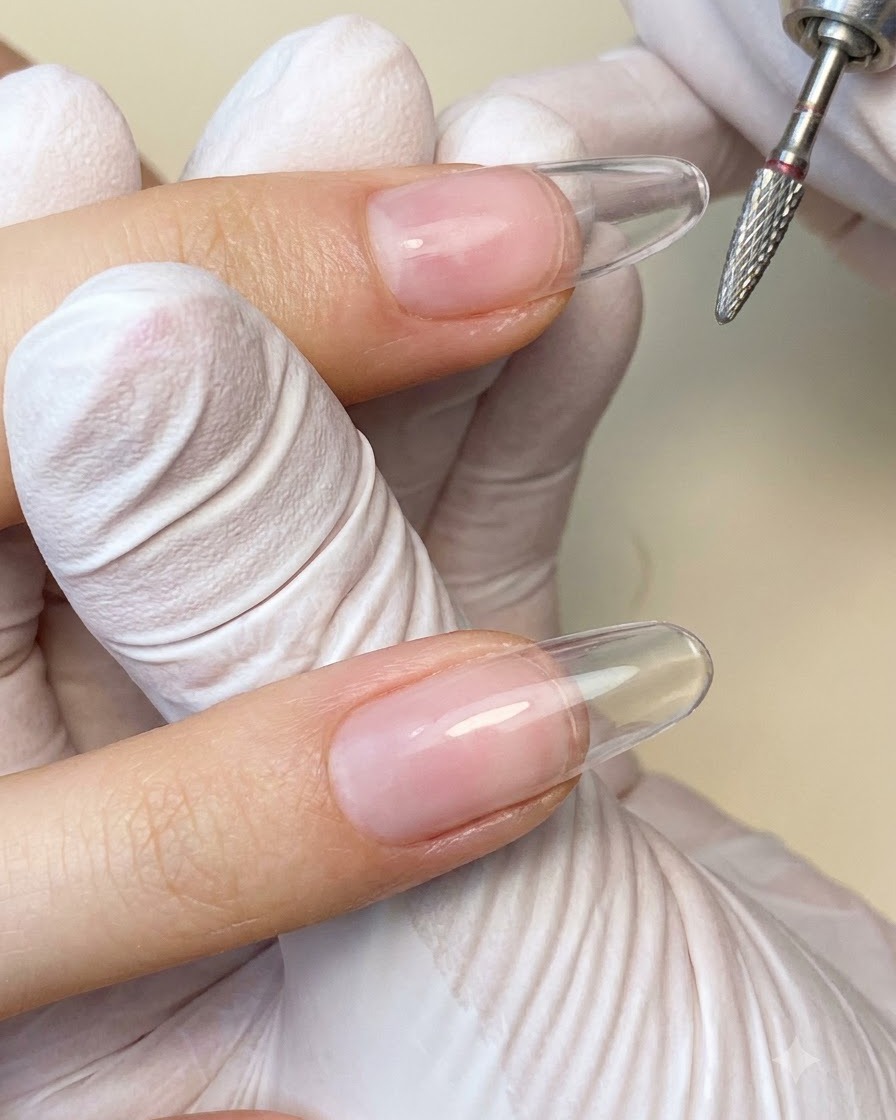 Une ponceuse électrique munie dun petit embout diamant en forme de flamme détaillant la poche de cuticule.