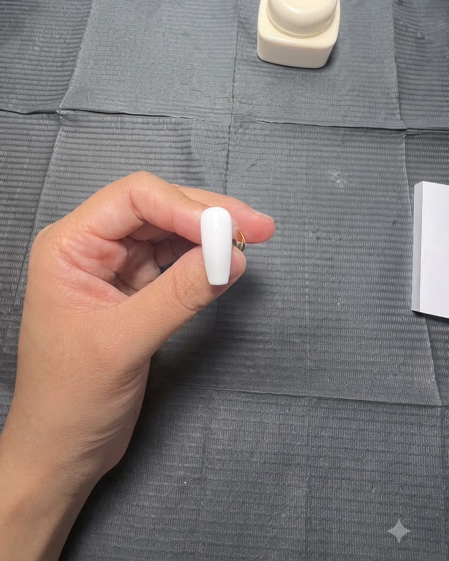 Un stylet à pointer touchant la surface blanche dun ongle pour y déposer un point de gel coloré.
