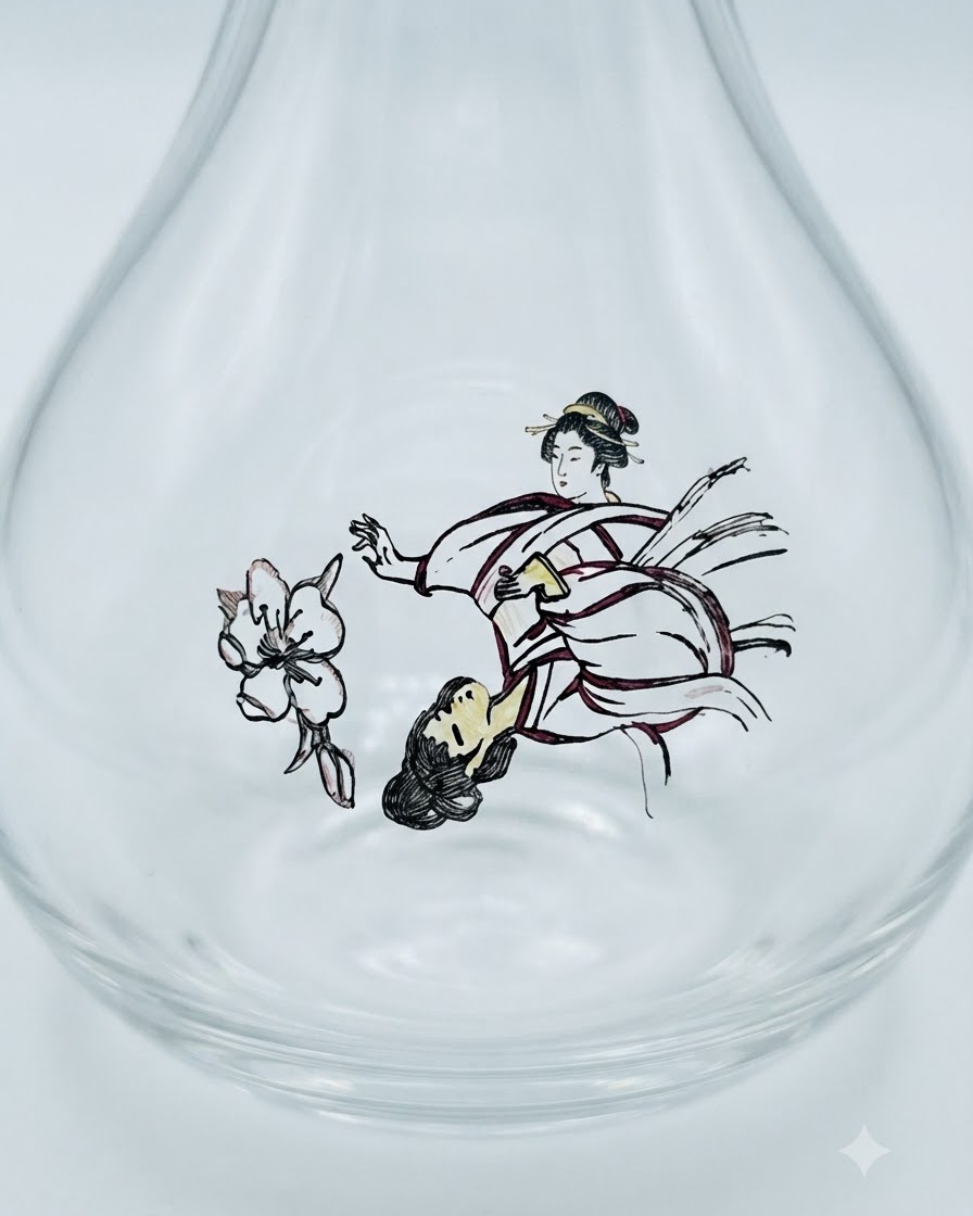 Un pinceau de nail art fin colorant le visage et les détails des fleurs avec du vernis beige clair et blanc sur une capsule dongle.