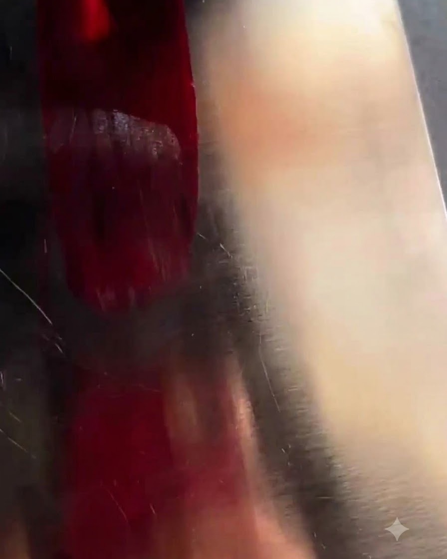 Un flacon de vernis destampage rouge foncé appliqué sur la surface dune plaque destampage métallique.