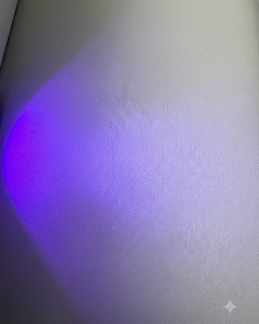 Une lumière de polymérisation UV LED violette brillant intensément sur une surface lors dune pose dongles en gel.