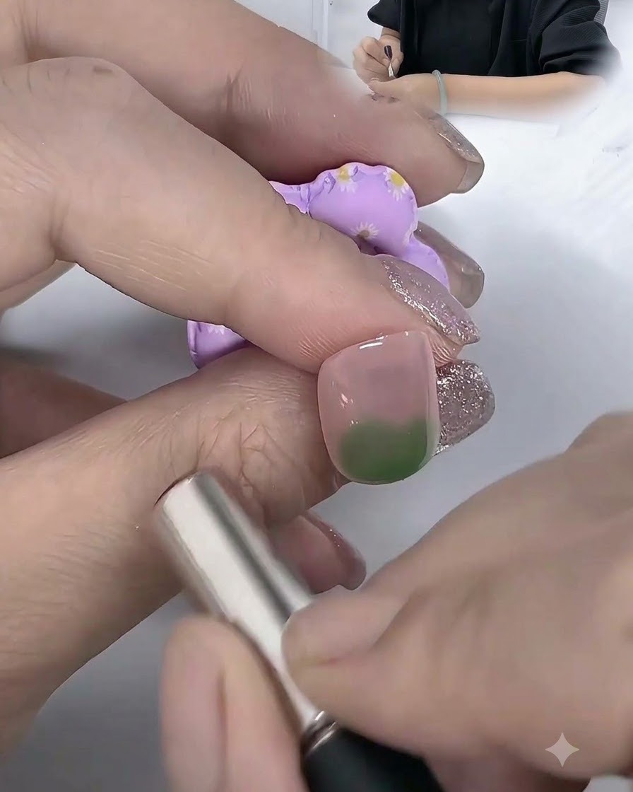 Un aimant cylindrique tournoyant dans un mouvement circulaire au-dessus dun design dongle cat-eye vert.